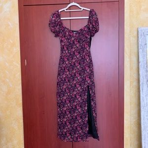 Pink floral milkmaid midaxi dress size 2 MISGUIDED